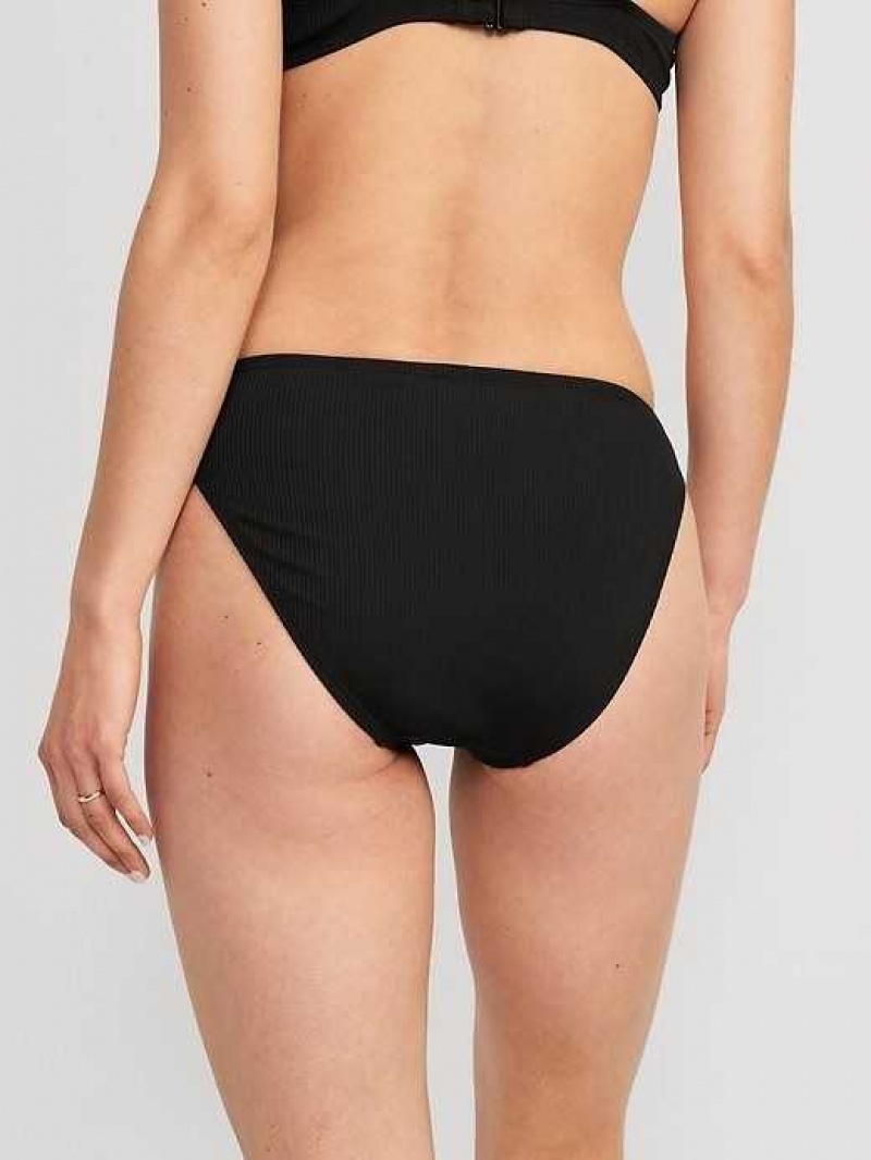 Old Navy High-Waisted French-Cut Ribbed Bikini Swim Bottoms Black | DQR689032