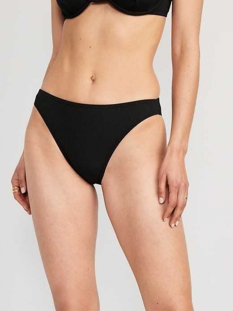 Old Navy High-Waisted French-Cut Ribbed Bikini Swim Bottoms Black | DQR689032