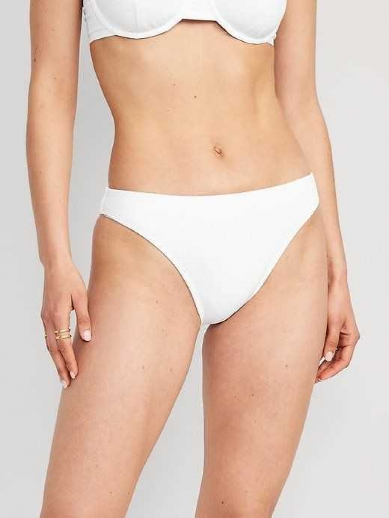 Old Navy High-Waisted French-Cut Ribbed Bikini Swim Bottoms White | AKV631584