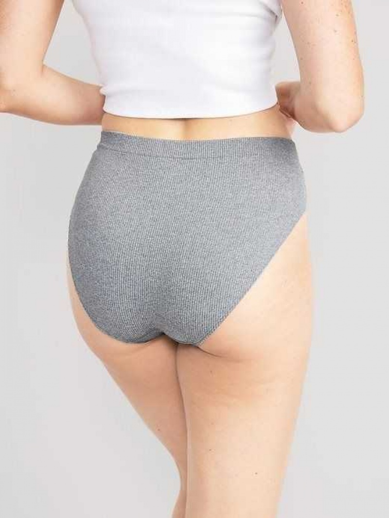 Old Navy High-Waisted French-Cut Seamless Rib-Knit Bikini Underwear Grey | VLZ074386