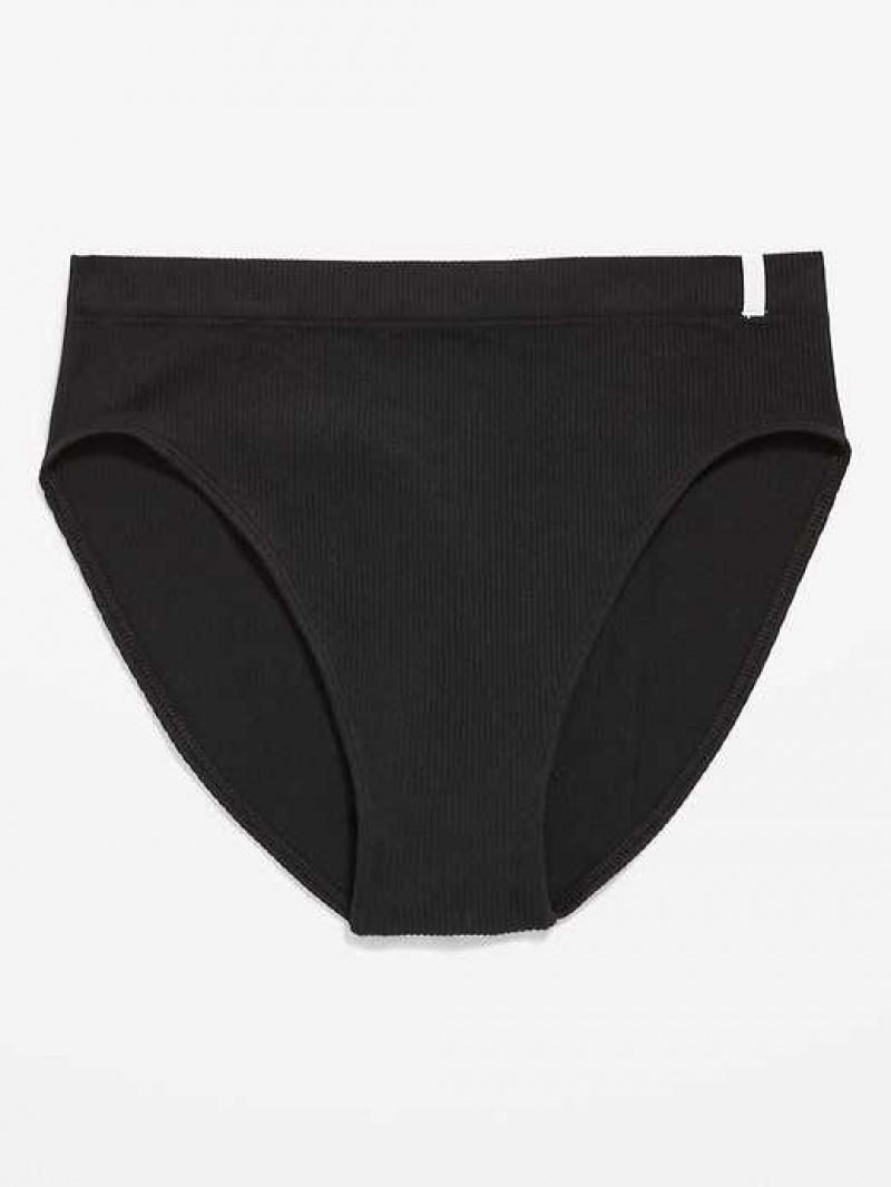 Old Navy High-Waisted French-Cut Seamless Rib-Knit Bikini Underwear Black | PTD084276