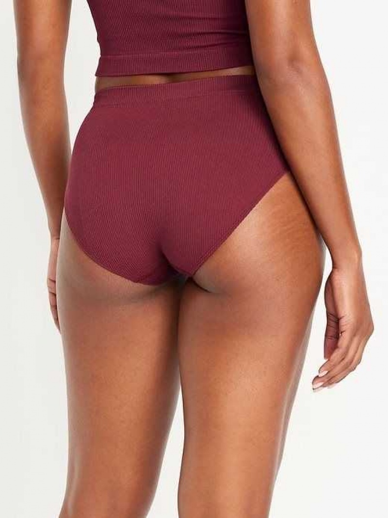 Old Navy High-Waisted French-Cut Seamless Rib-Knit Bikini Underwear Red Burgundy | EHR725634