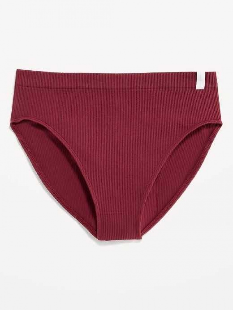 Old Navy High-Waisted French-Cut Seamless Rib-Knit Bikini Underwear Red Burgundy | EHR725634