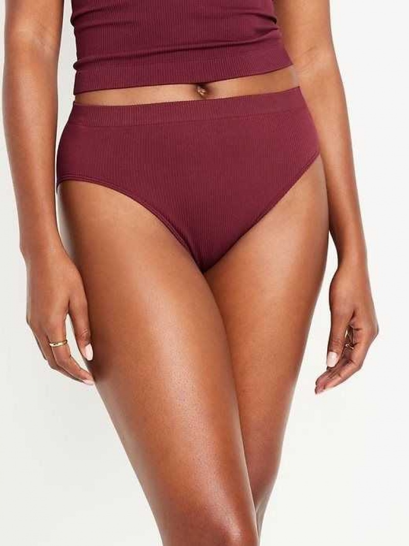 Old Navy High-Waisted French-Cut Seamless Rib-Knit Bikini Underwear Red Burgundy | EHR725634