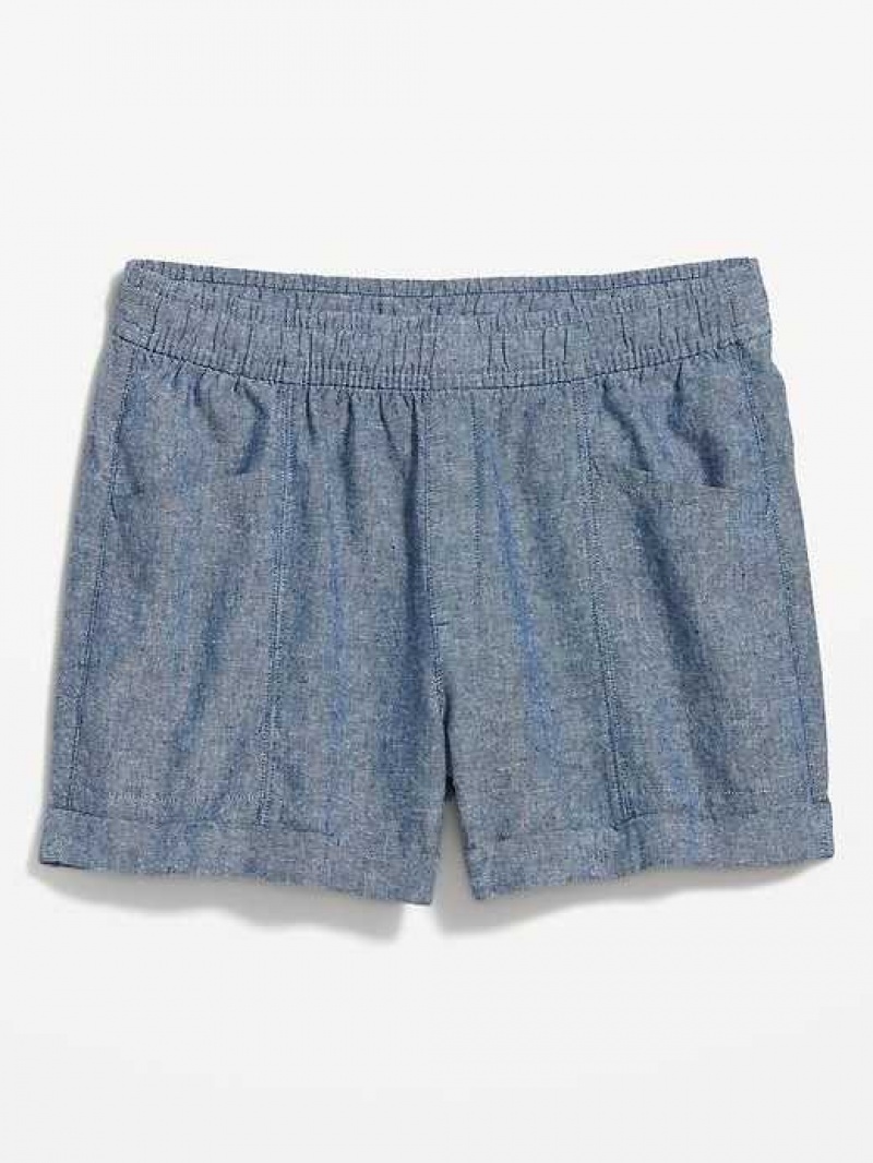 Old Navy High-Waisted Linen-Blend Chambray Shorts Blue | UJA961305