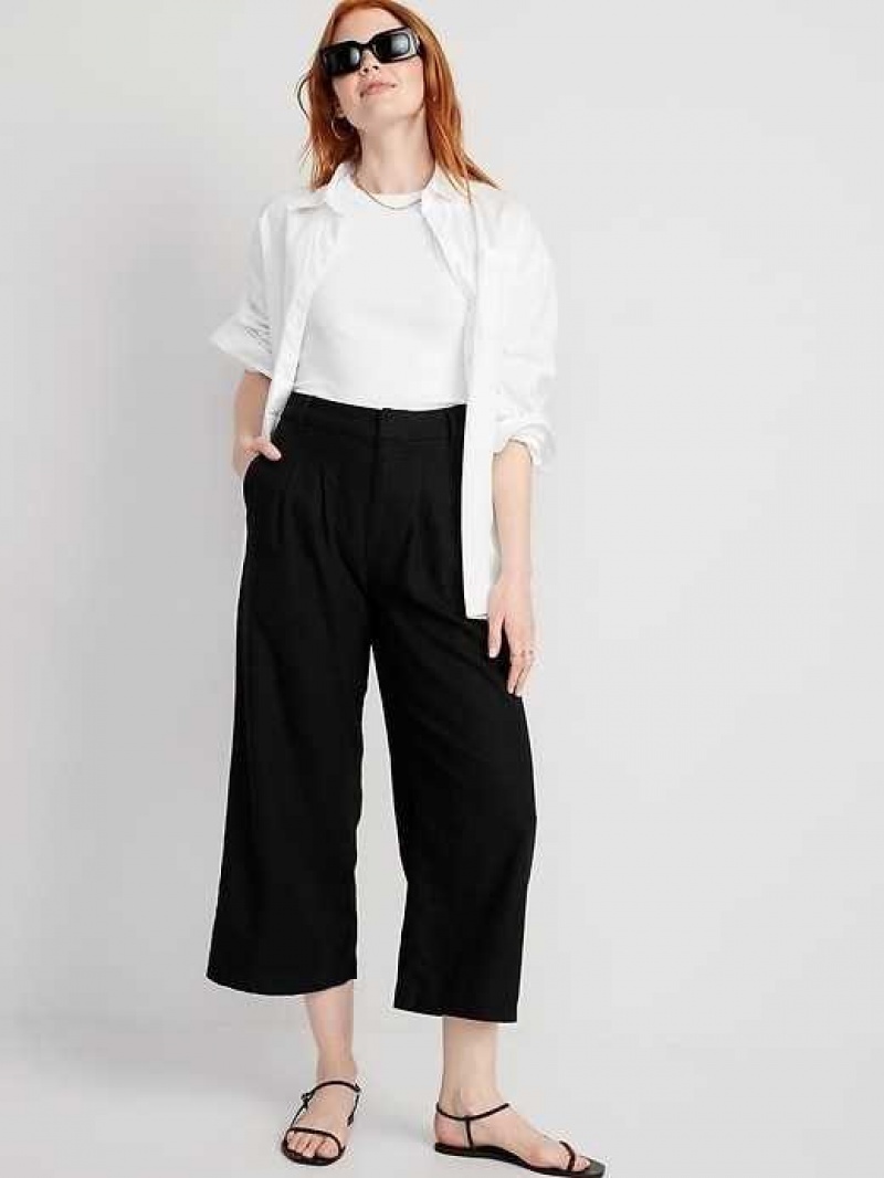 Old Navy High-Waisted Linen-Blend Cropped Wide-Leg Pants Black | ODE740356