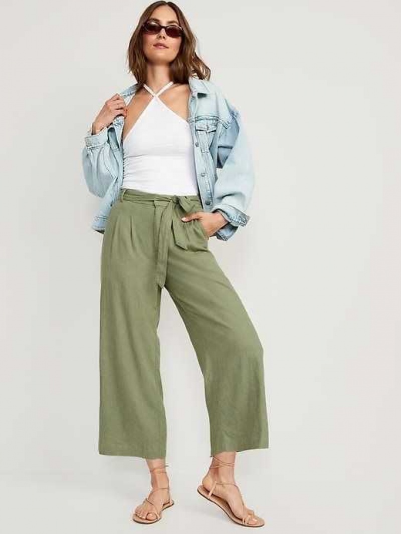 Old Navy High-Waisted Linen-Blend Cropped Wide-Leg Pants Bare Ground | DEO165723