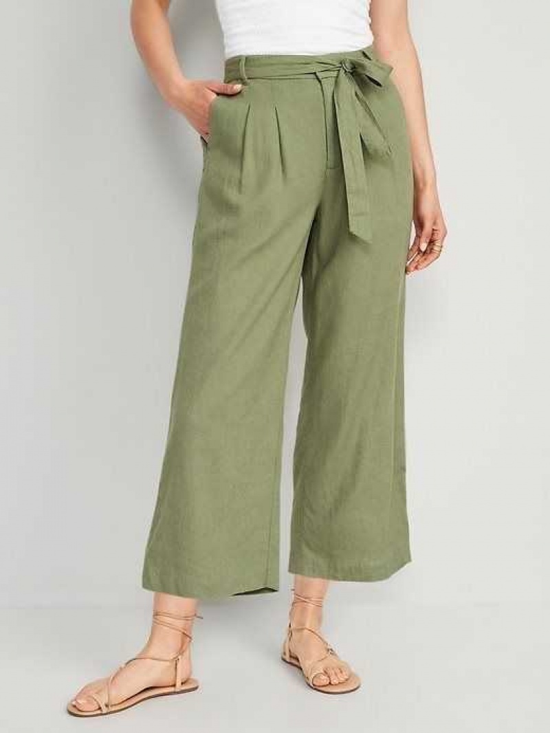 Old Navy High-Waisted Linen-Blend Cropped Wide-Leg Pants Bare Ground | DEO165723