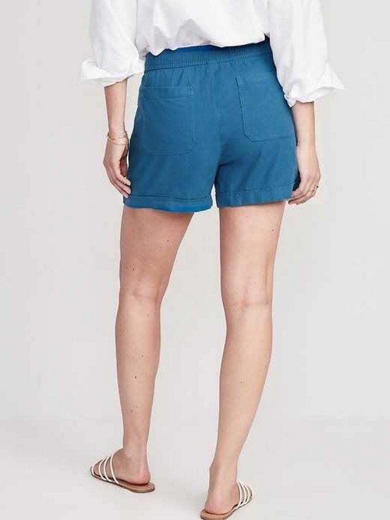 Old Navy High-Waisted Linen-Blend Utility Shorts Blue | YRK857462