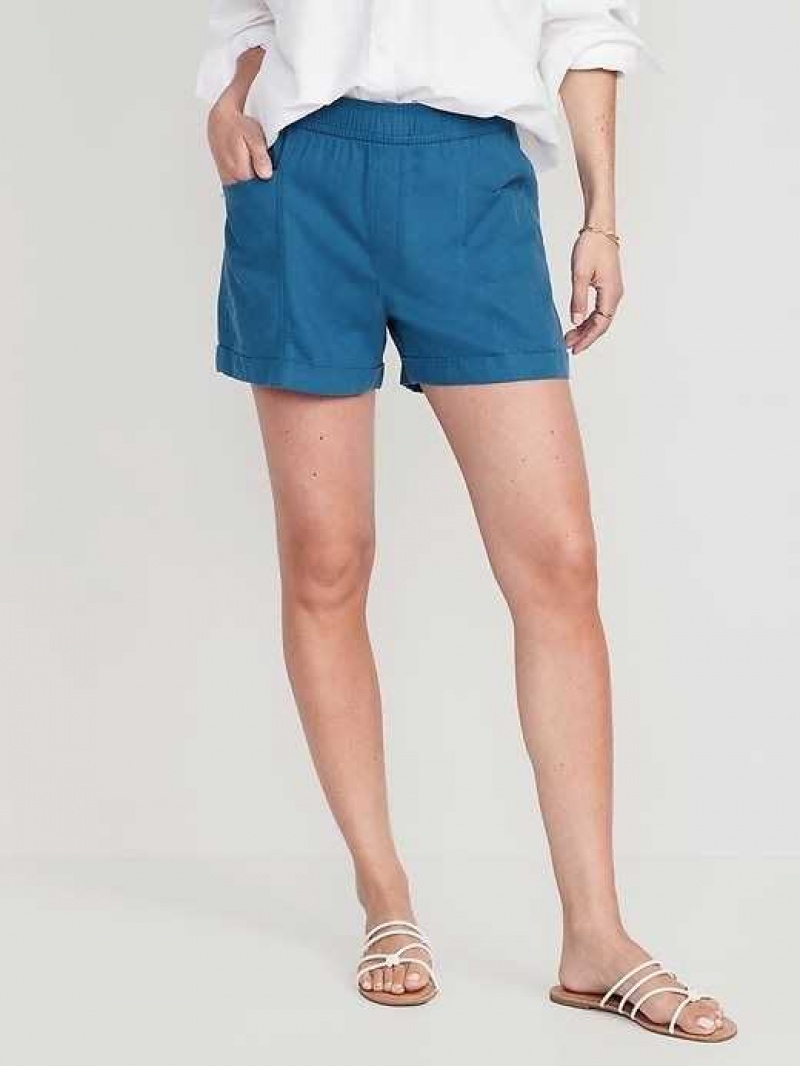 Old Navy High-Waisted Linen-Blend Utility Shorts Blue | YRK857462