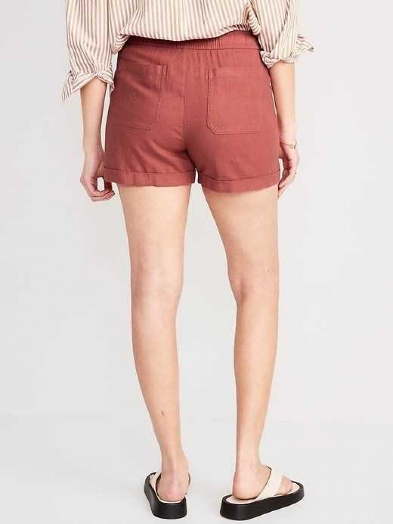 Old Navy High-Waisted Linen-Blend Utility Shorts Dark Red | LVG618230