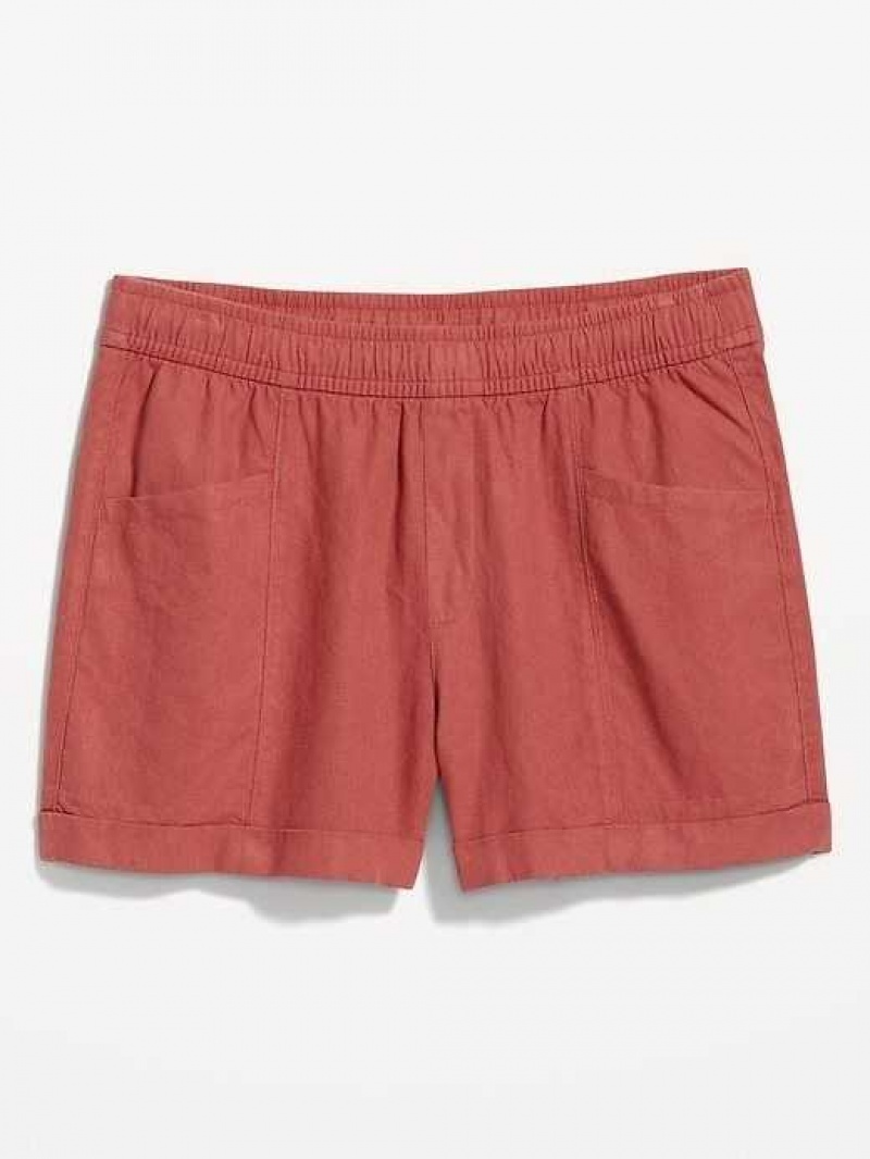 Old Navy High-Waisted Linen-Blend Utility Shorts Dark Red | LVG618230