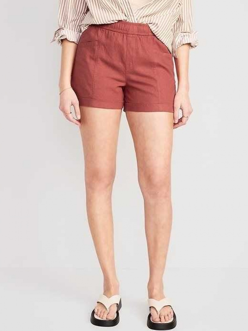 Old Navy High-Waisted Linen-Blend Utility Shorts Dark Red | LVG618230