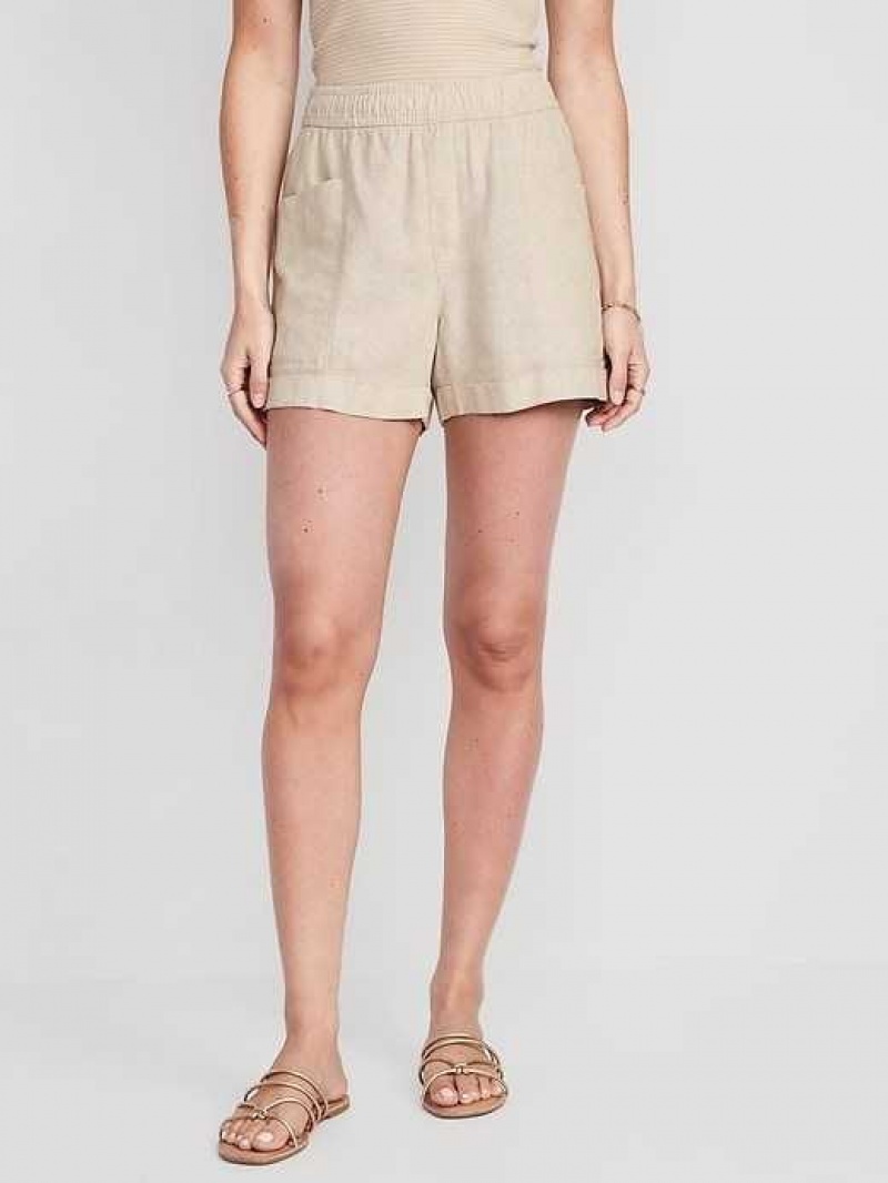 Old Navy High-Waisted Linen-Blend Utility Shorts Beige | JSC813750