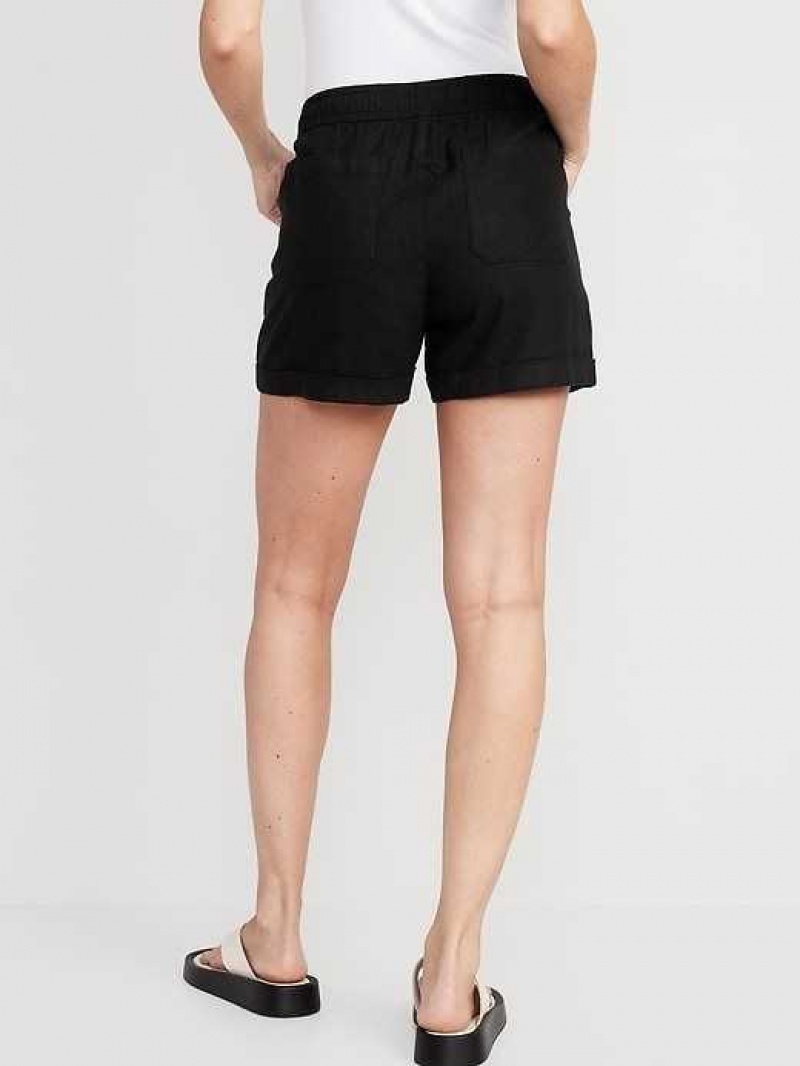 Old Navy High-Waisted Linen-Blend Utility Shorts Black | GWZ724105