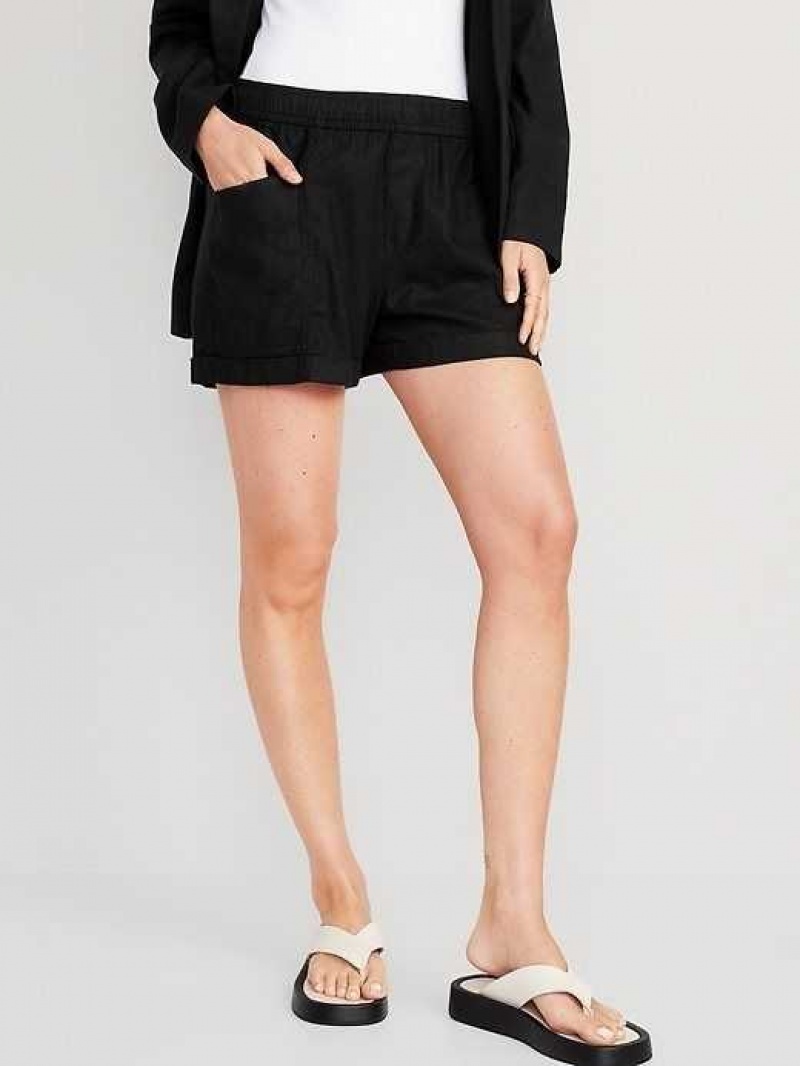 Old Navy High-Waisted Linen-Blend Utility Shorts Black | GWZ724105