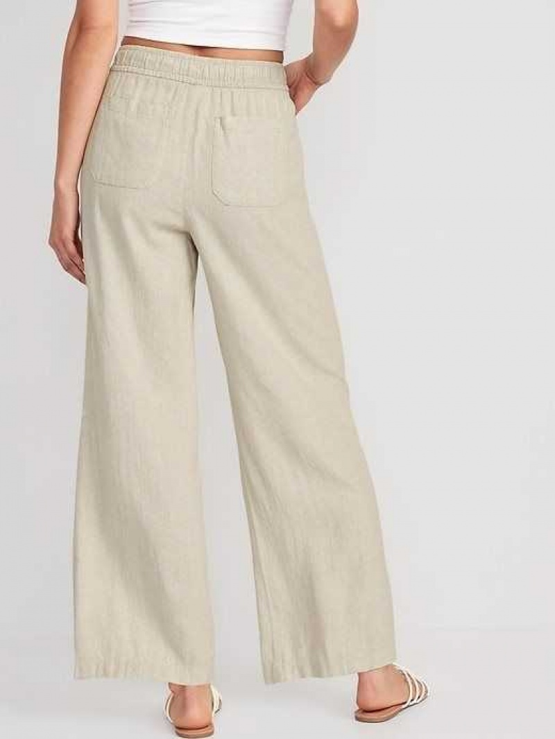 Old Navy High-Waisted Linen-Blend Wide-Leg Pants Beige | NOX042695