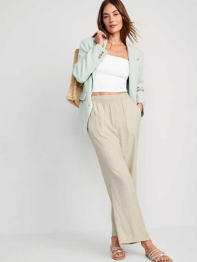 Old Navy High-Waisted Linen-Blend Wide-Leg Pants Beige | NOX042695