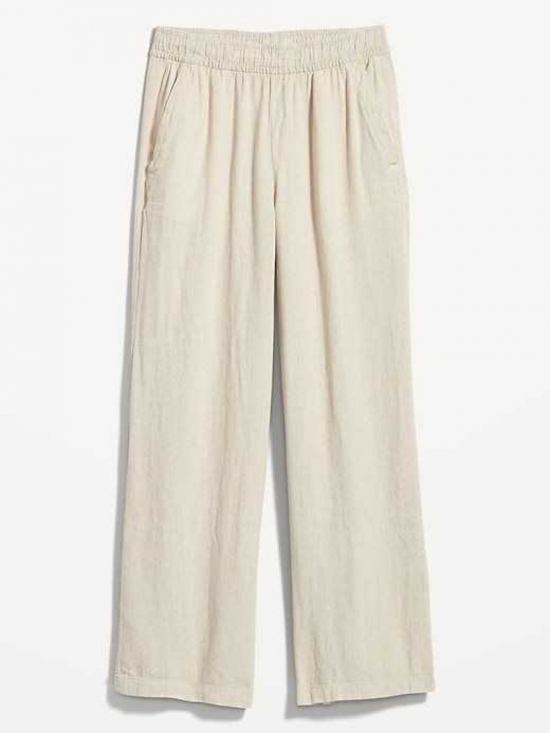 Old Navy High-Waisted Linen-Blend Wide-Leg Pants Beige | NOX042695