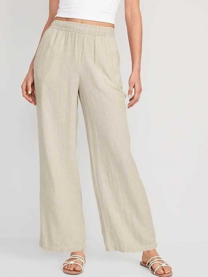 Old Navy High-Waisted Linen-Blend Wide-Leg Pants Beige | NOX042695