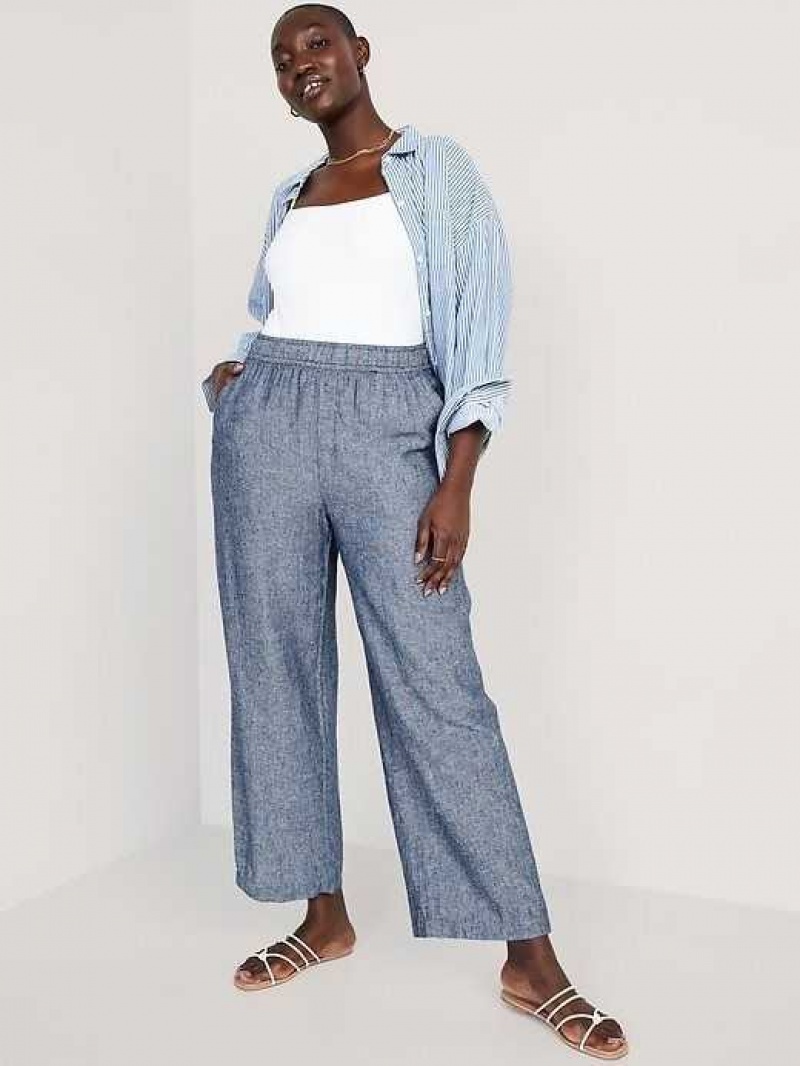 Old Navy High-Waisted Linen-Blend Wide-Leg Pants Blue | EAK309687