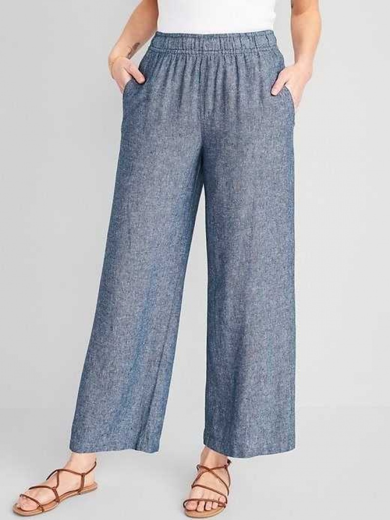 Old Navy High-Waisted Linen-Blend Wide-Leg Pants Blue | EAK309687