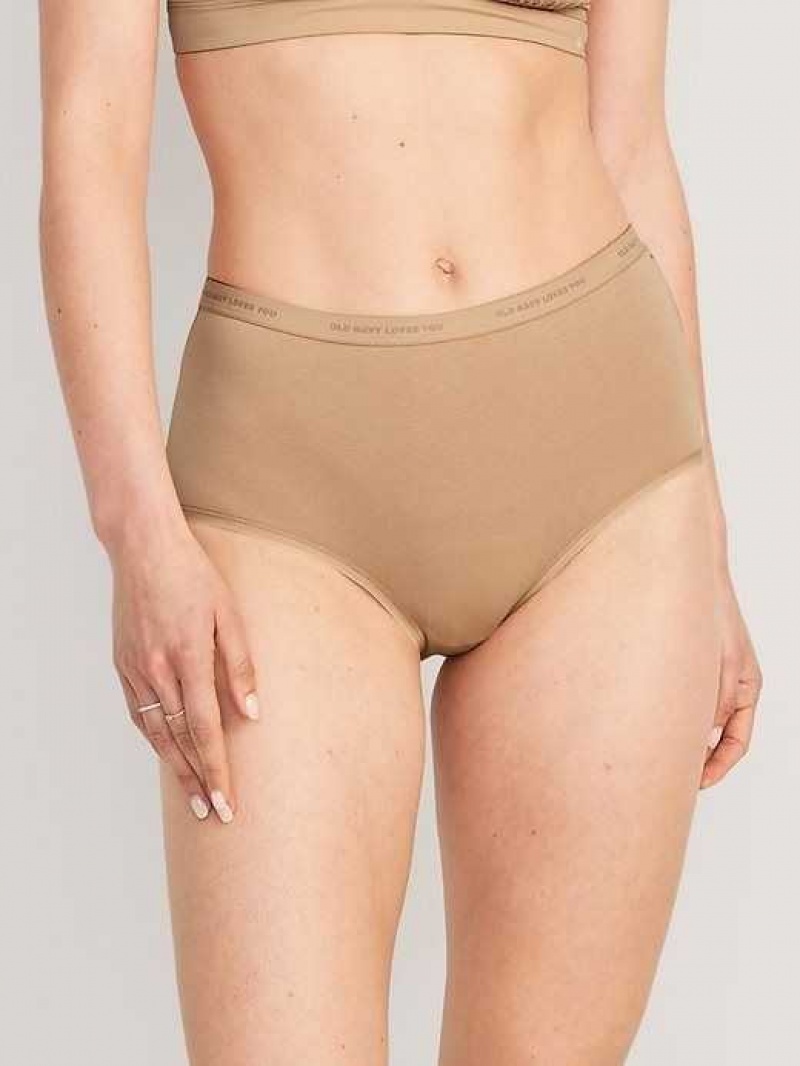 Old Navy High-Waisted Logo Graphic Bikini Underwear Brown | MGJ318762