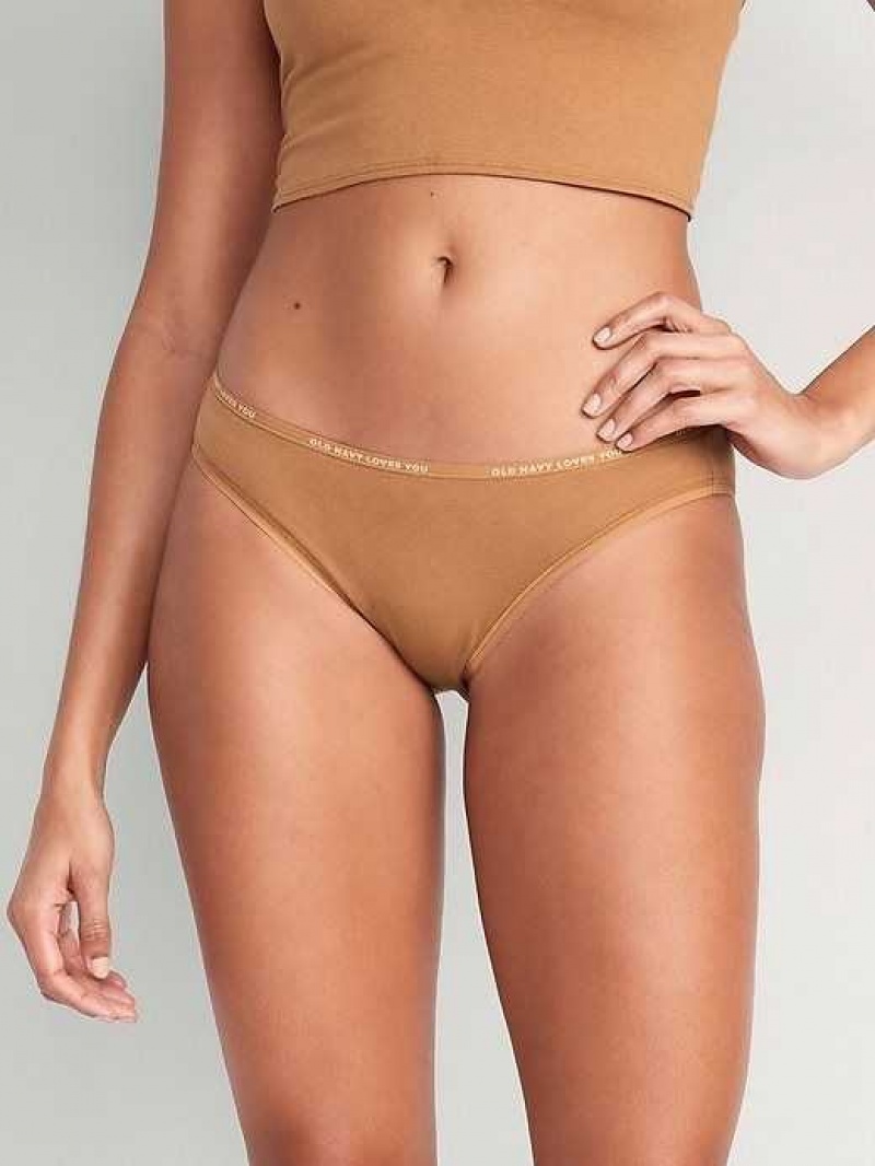 Old Navy High-Waisted Logo Graphic Bikini Underwear Beige | HIL537290