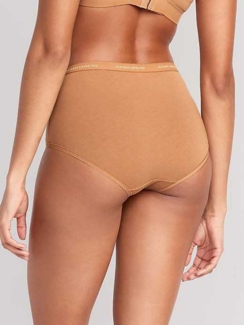 Old Navy High-Waisted Logo Graphic Bikini Underwear Beige | ECQ748021