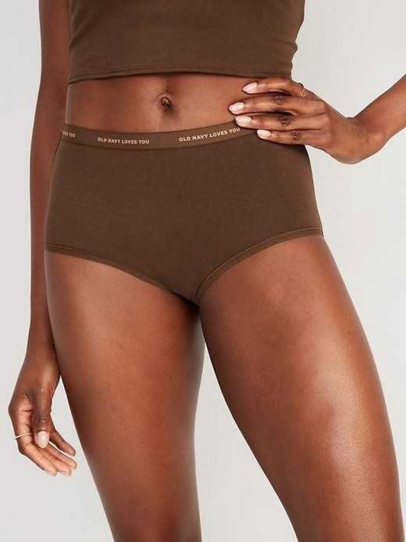 Old Navy High-Waisted Logo Graphic Bikini Underwear Dark Walnut | VZO084136