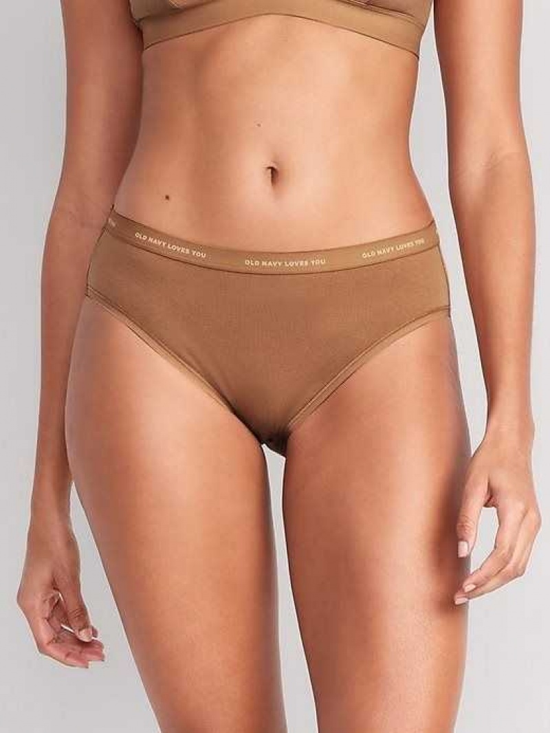 Old Navy High-Waisted Logo Graphic Classic Bikini Underwear Beige | OCW489751