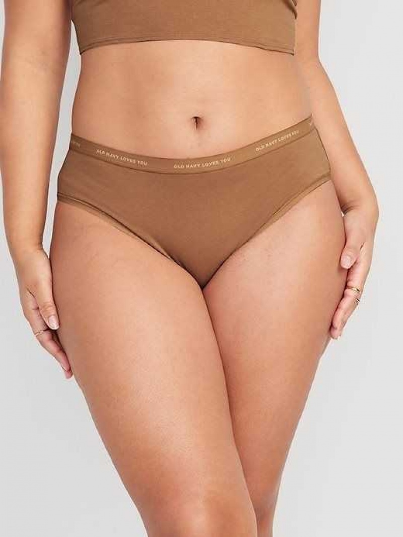 Old Navy High-Waisted Logo Graphic Classic Bikini Underwear Beige | OCW489751