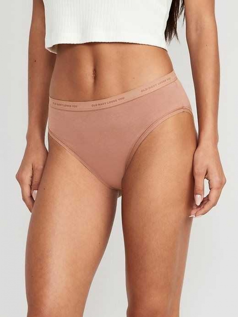 Old Navy High-Waisted Logo Graphic Classic Bikini Underwear Cocoa Fawn | MRE936507