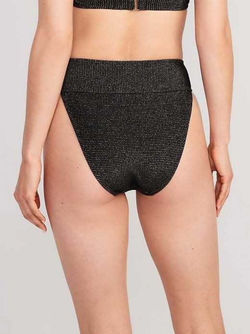 Old Navy High-Waisted Metallic Shine Bikini Swim Bottoms Black | SOE036419