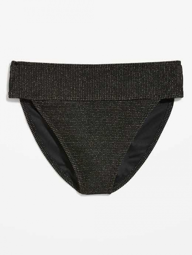 Old Navy High-Waisted Metallic Shine Bikini Swim Bottoms Black | SOE036419