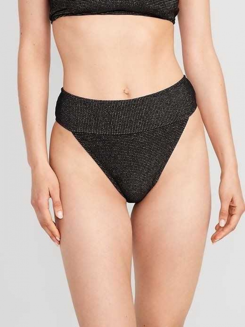 Old Navy High-Waisted Metallic Shine Bikini Swim Bottoms Black | SOE036419