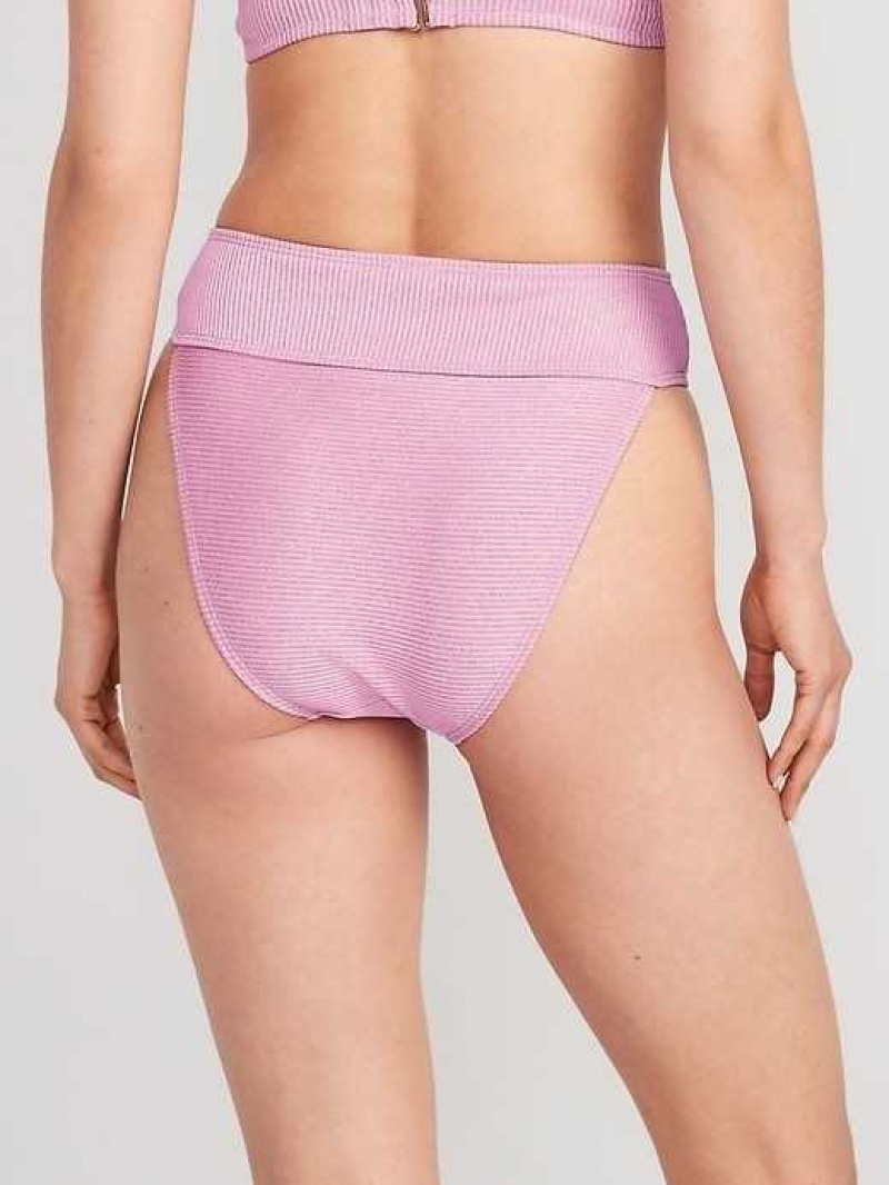 Old Navy High-Waisted Metallic Shine Bikini Swim Bottoms Purple | KCM379085