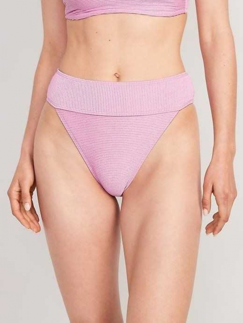 Old Navy High-Waisted Metallic Shine Bikini Swim Bottoms Purple | KCM379085