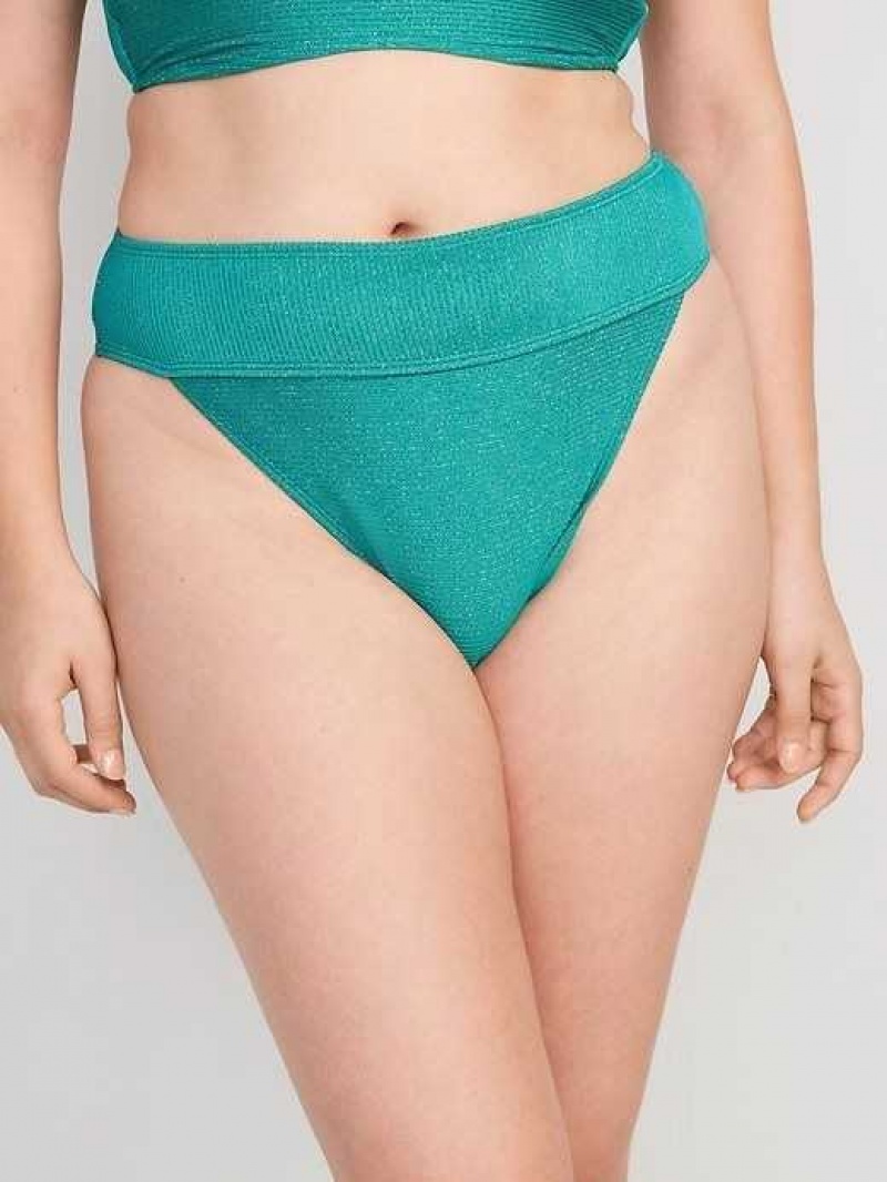 Old Navy High-Waisted Metallic Shine Bikini Swim Bottoms Green | GBJ765192