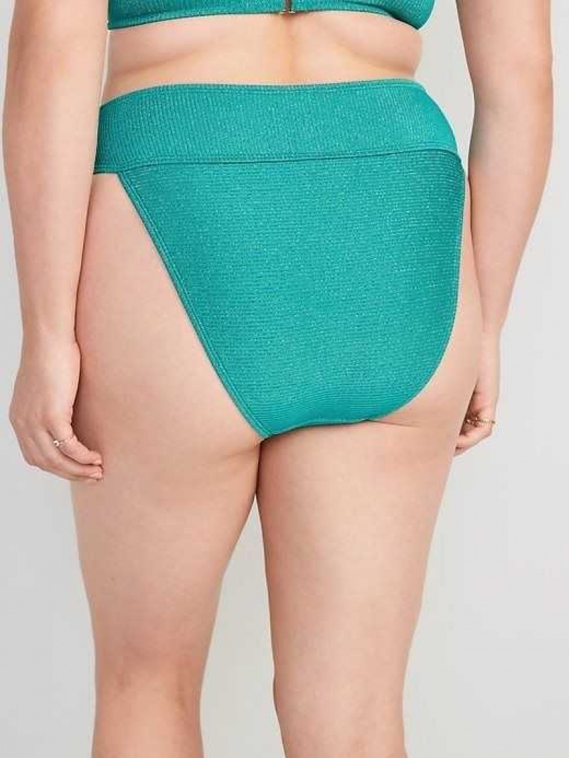 Old Navy High-Waisted Metallic Shine Bikini Swim Bottoms Green | GBJ765192