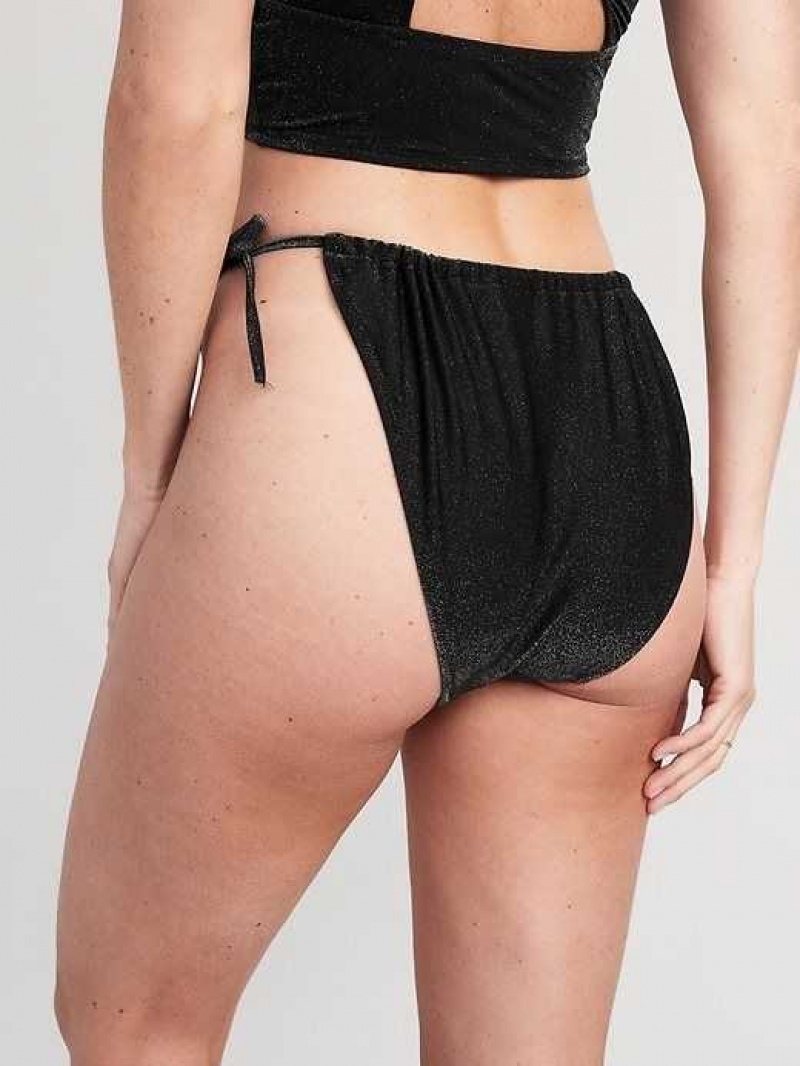 Old Navy High-Waisted Metallic Shine String Bikini Swim Bottoms Black | RBK530627