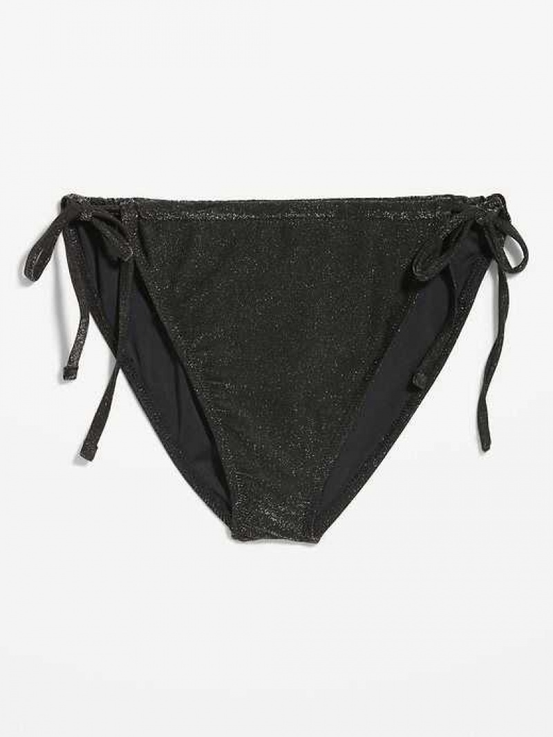 Old Navy High-Waisted Metallic Shine String Bikini Swim Bottoms Black | RBK530627