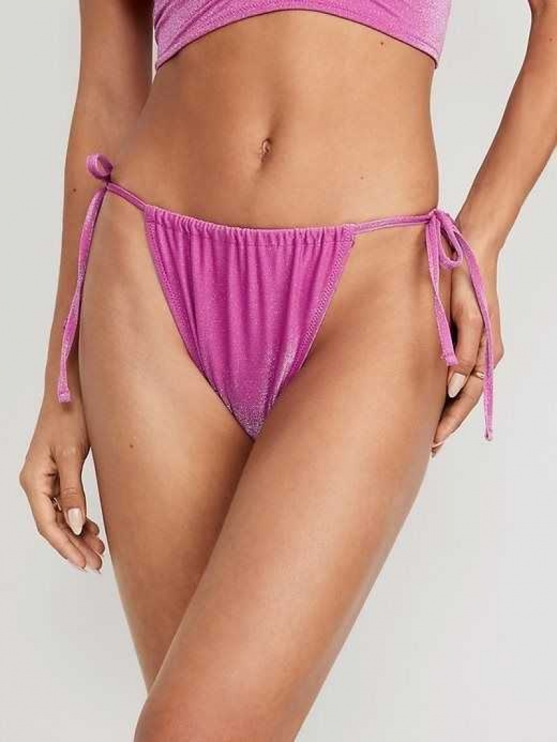 Old Navy High-Waisted Metallic Shine String Bikini Swim Bottoms Dragon Fruit | KFB839672