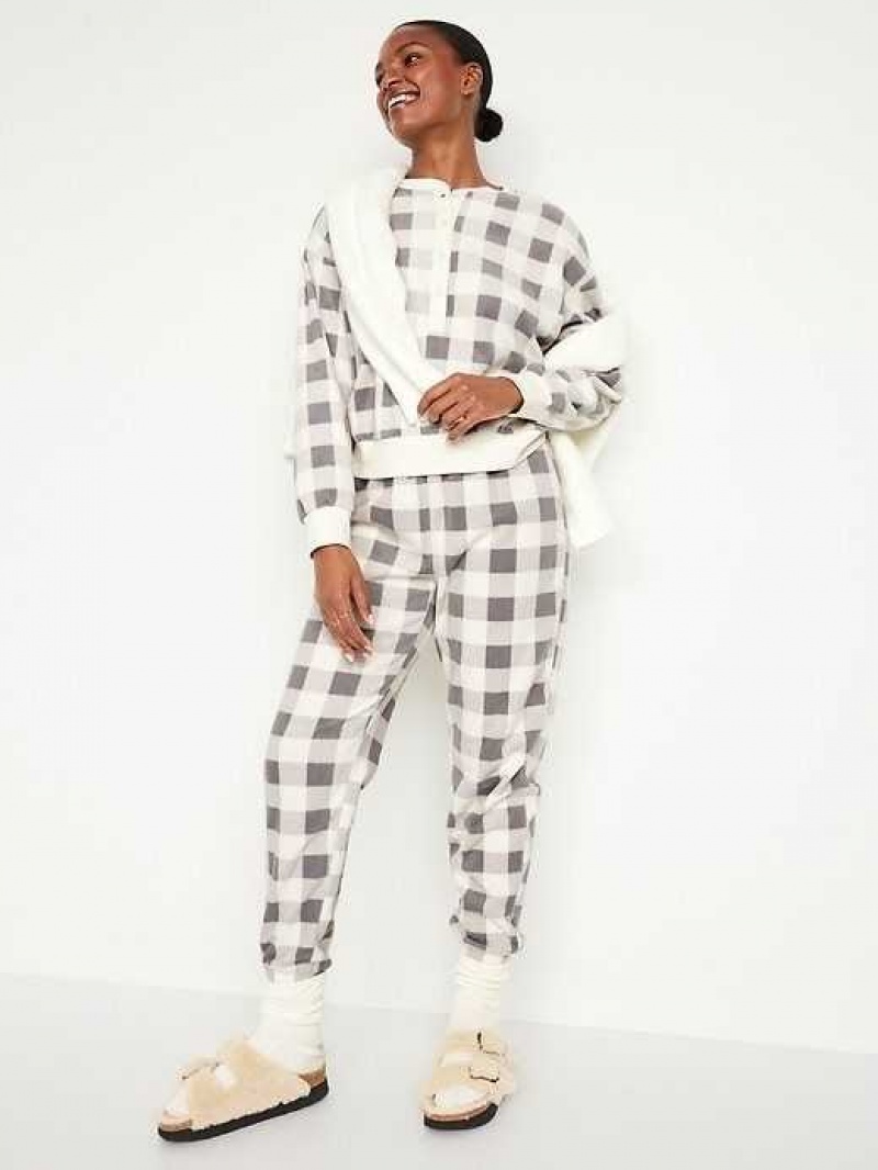 Old Navy High-Waisted Micro Fleece Pajama Jogger Pants White / Grey | EQM789103