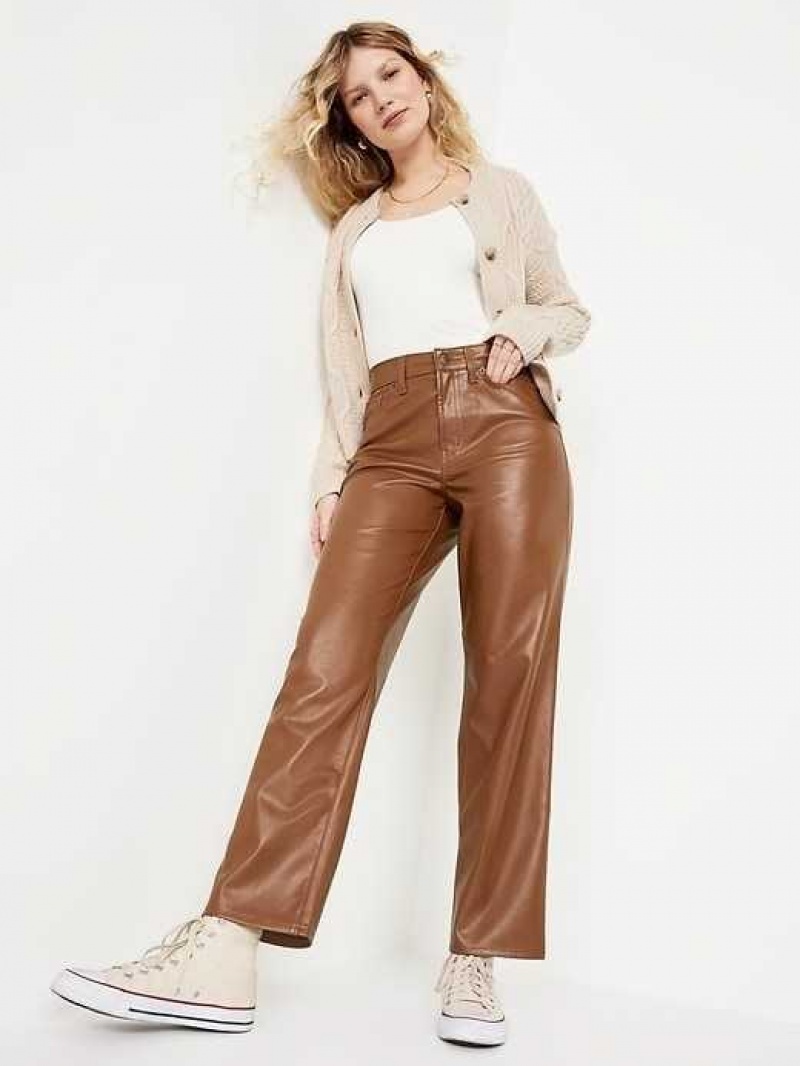 Old Navy High-Waisted OG Loose Faux-Leather Pants Light Brown | HEB206538