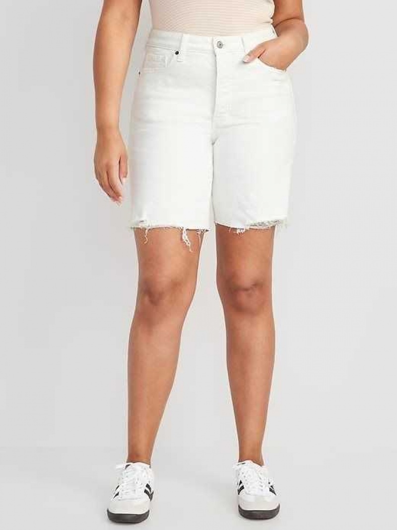 Old Navy High-Waisted OG Straight Button-Fly White Jean Shorts White | NLE865493