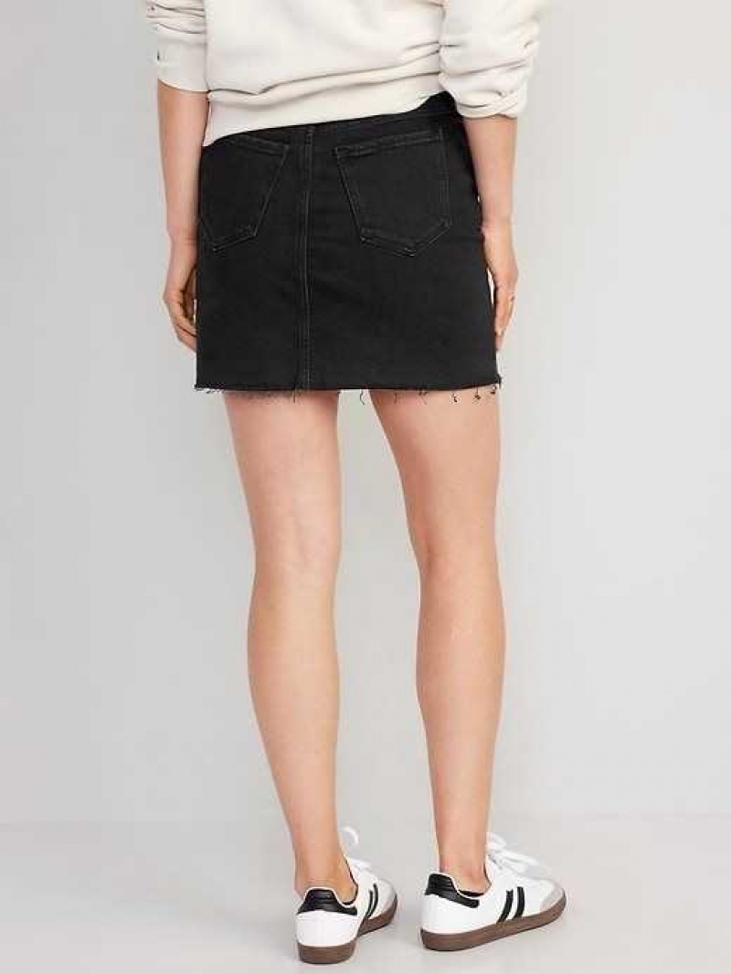 Old Navy High-Waisted OG Straight Button-Fly Black Mini Jean Skirt Black | KEX852670