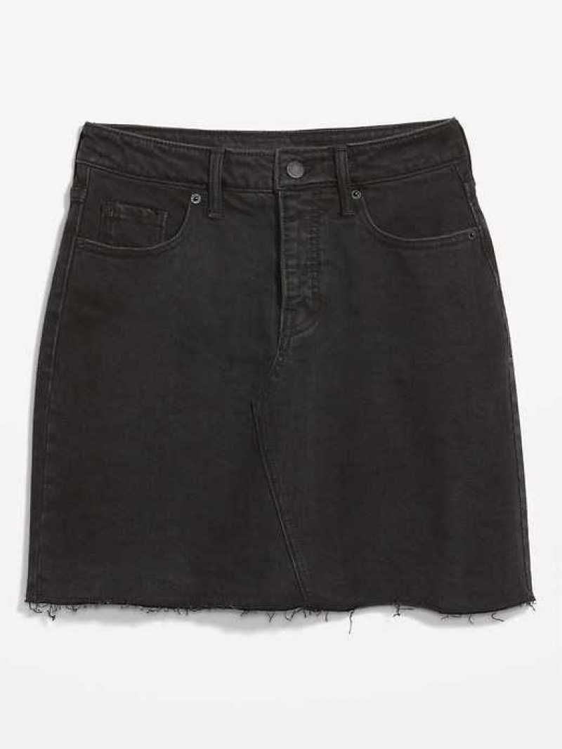 Old Navy High-Waisted OG Straight Button-Fly Black Mini Jean Skirt Black | KEX852670