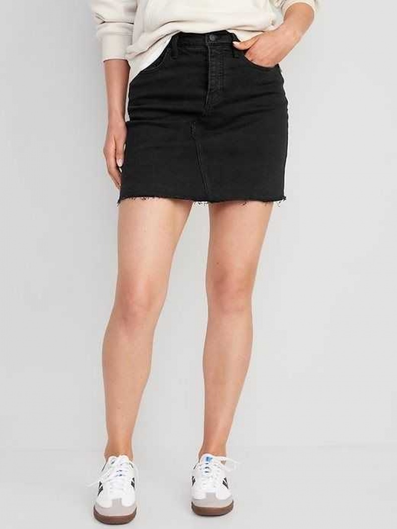 Old Navy High-Waisted OG Straight Button-Fly Black Mini Jean Skirt Black | KEX852670