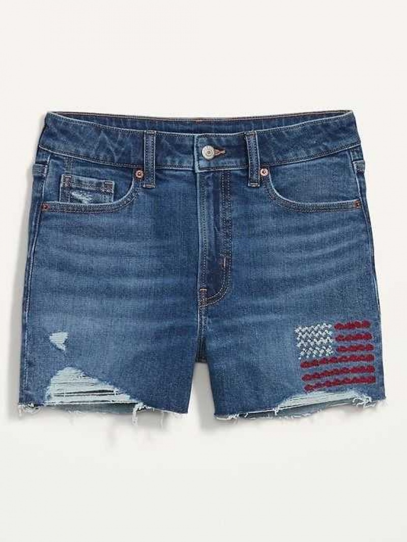 Old Navy High-Waisted O.G. Straight Embroidered Cut-Off Jean Shorts Multicolor | NTD154796